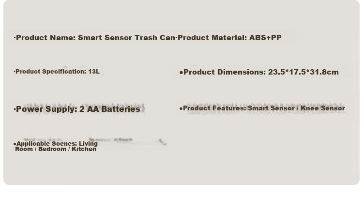 Zhailishi Smart Sensor Trash Can 13L Square White Battery-Powered for Living Room Bedroom Bathroom 15