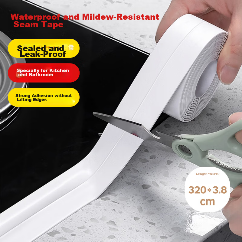 Cuttlefish Seam Sealing Strip 3.8cm x 3.2m Kitchen Stove Sink Waterproof Seal Strip Toilet Bathroom White Single Fold