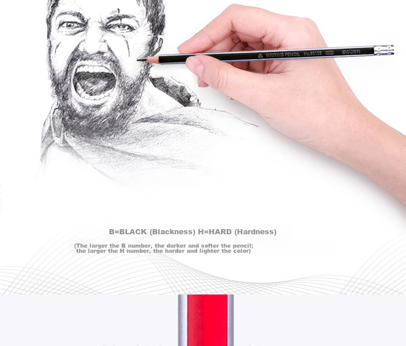 Deli 50 Pcs 2B Classic Red And Black Striped Hexagonal Pencils with Eraser Tips for Students' Exams, Sketching, Drawing, And School Supplies 33594 15