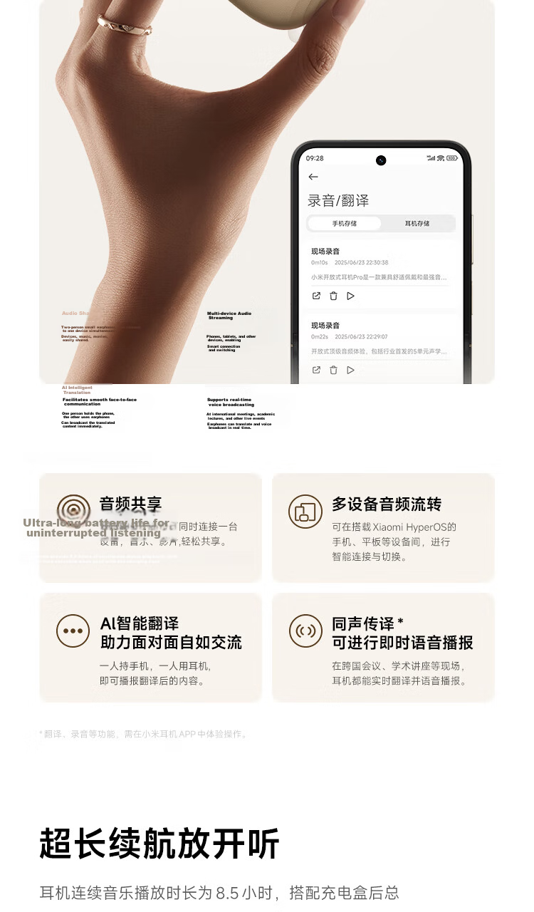 MI Xiaomi Open-Ear Pro 5-Driver Lightweight Bluetooth Earphones Ear-Hook Silver for Android and Apple Phones 14