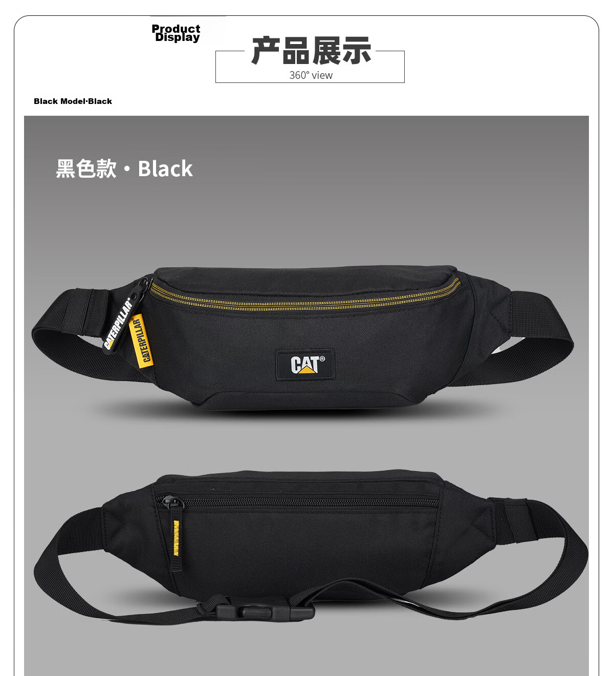 CAT Waist Bag Chest Bag Phone Bag Crossbody Outdoor Lightweight Sports Shoulder Bag Trendy Men's Gift Black 83615 12