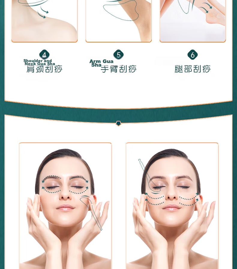Bingyou Pure Ox Horn Gua Sha Scraping Board and Muscle Scraper Stick Set 2 Pieces 5mm Thick Facial Lifting Acupoint Massage for Face and Eyes 4