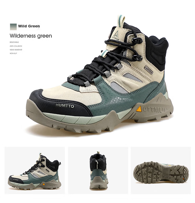 HUMTTO High-Top Waterproof Men's Hiking Shoes Non-Slip Wear-Resistant Outdoor Trail Running Climbing Shoes Sand Color Size 40 14