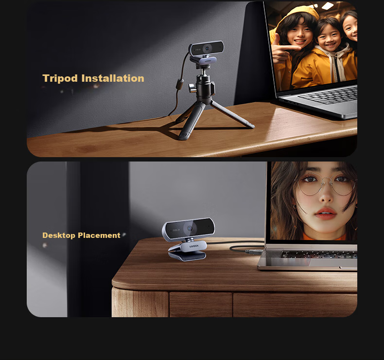 UGREEN 2K HD USB External Computer Webcam Wide-Angle Dual Microphone Auto Focus for Desktop Laptop Video Calls Meetings Exams Interviews Live Streaming 25442 27