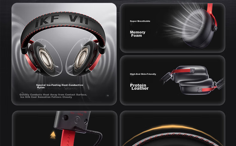 IKF V11 Max Quad-Mode Gaming Headset, Over-Ear Wireless E-Sports 7.1 Sound Field, Bluetooth Wired FPS Smart Driver, Triangular Unyielding Contract Position Audio, Navy Gree 25