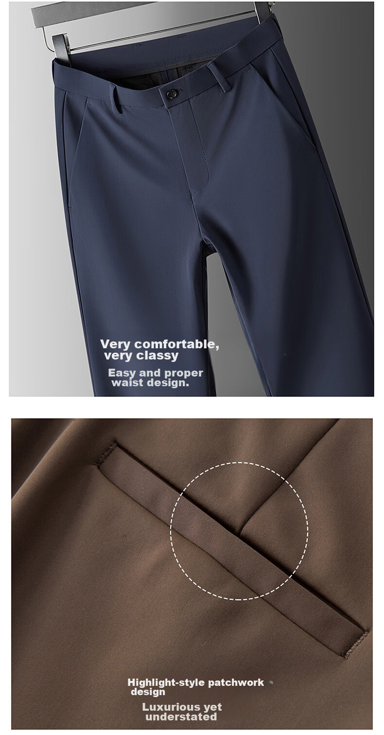 Romon Three-Proof Fabric Ice Silk Men's Casual Pants Summer Thin Straight Loose Trousers Dark Gray Thin 34 4