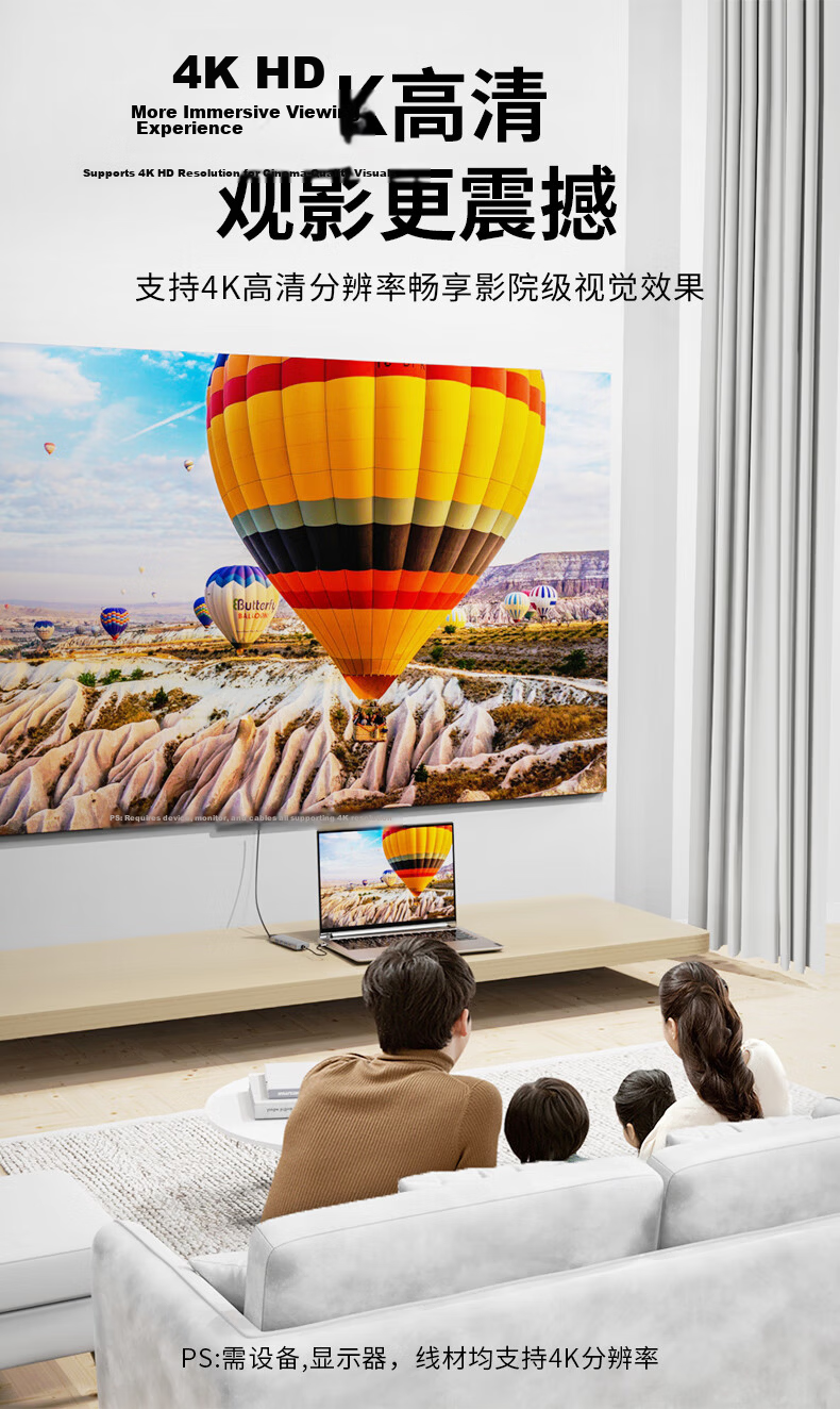 Lenovo Type-C Docking Station to HDMI Cable Hub 4K30Hz Screen Mirroring PD Fast Charging Compatible with Desktop Laptop Expander Hub 5