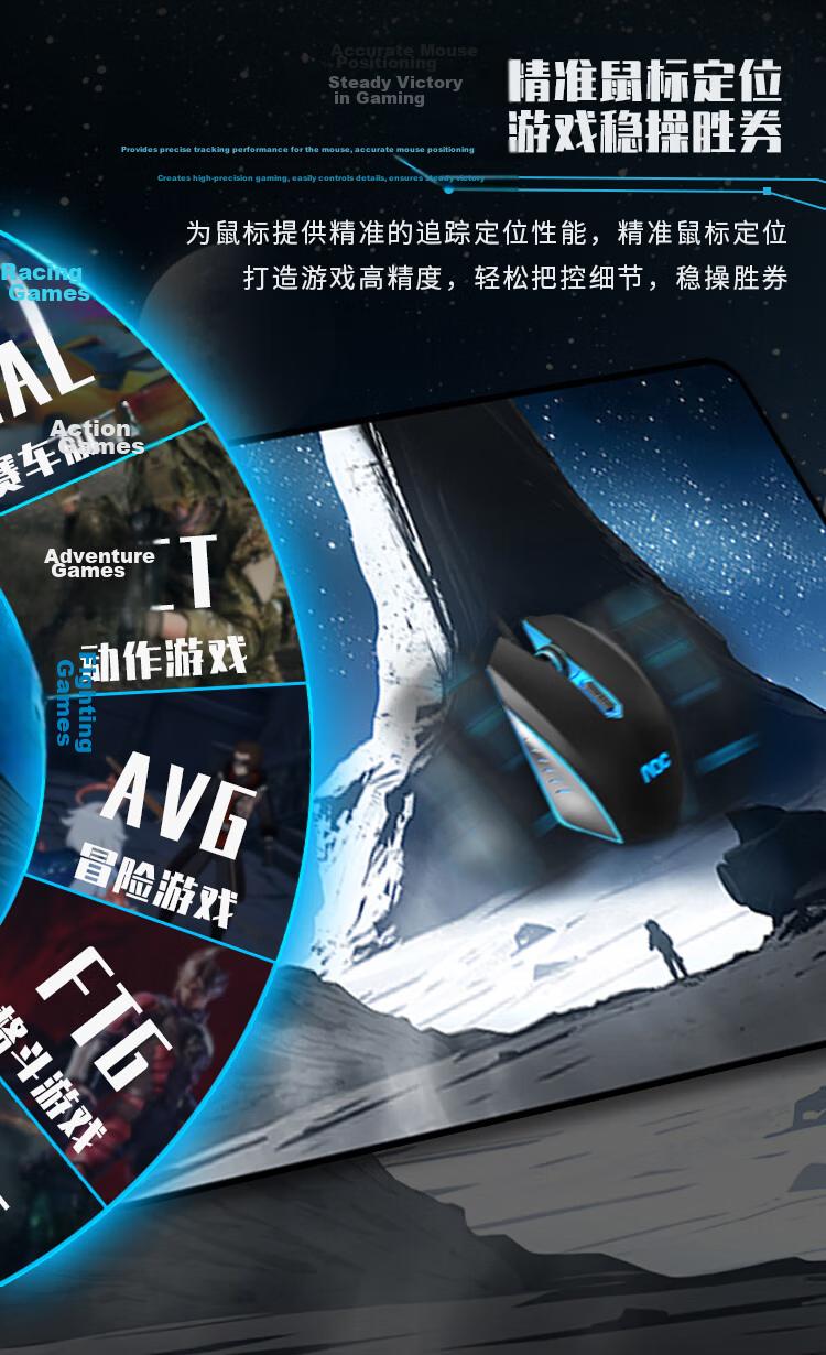 AOC All-Property Series Gaming Mouse Pad, Extra Large 800*400*4mm Thickened with Locked Edges, Office Keyboard Computer Desk Pad M261/93 Flowing Fire 3
