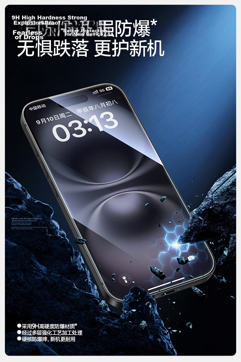 Shanmo Tempered Glass Screen Protector for iPhone 16/15, Clear, Anti-Fingerprint, Explosion-Proof, Drop-Resistant, Non-Full Coverage 5