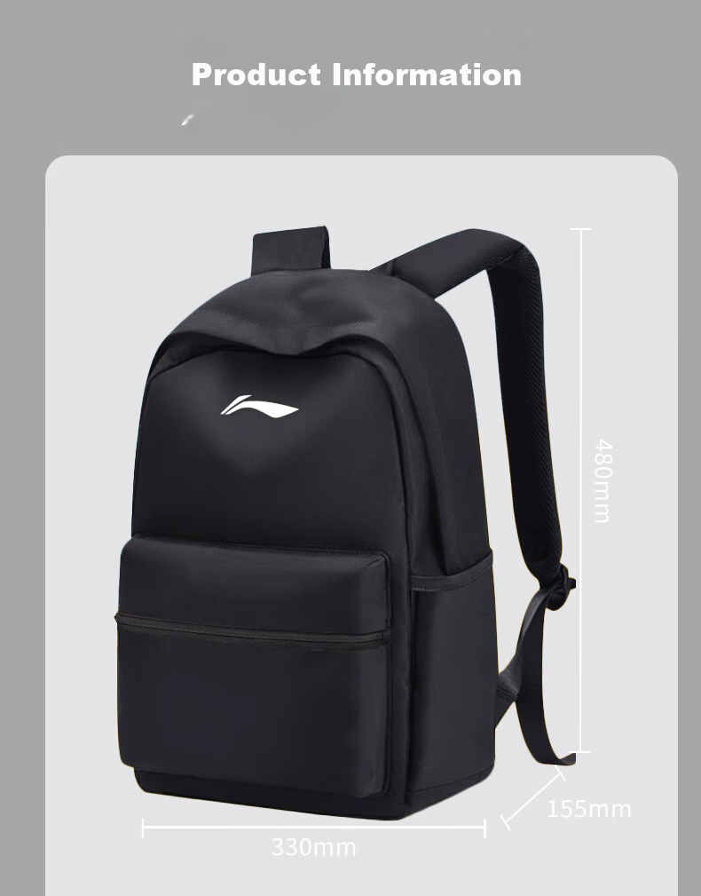 Li-Ning Backpack Large Capacity Lightweight Travel Bag for Middle And High School Students, Business Trips, Hiking And Laptop Carrying Black 24