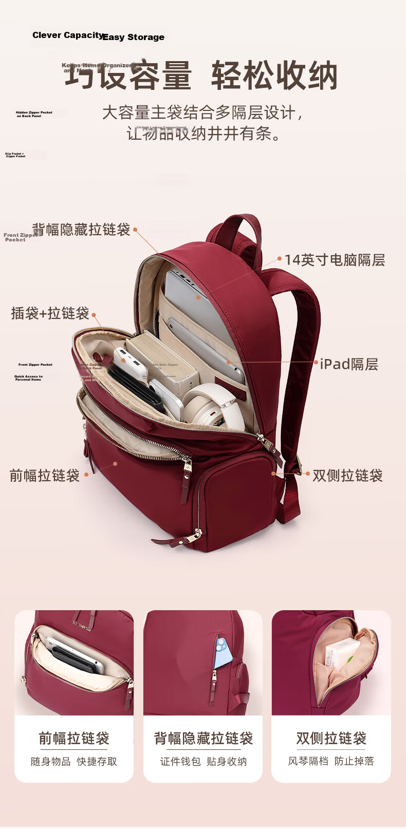 Xinxiuli Backpack Laptop Bag for Women, Business Commute 14-Inch Backpack Schoolbag Notebook Travel Bag Elegant And Fashionable 4