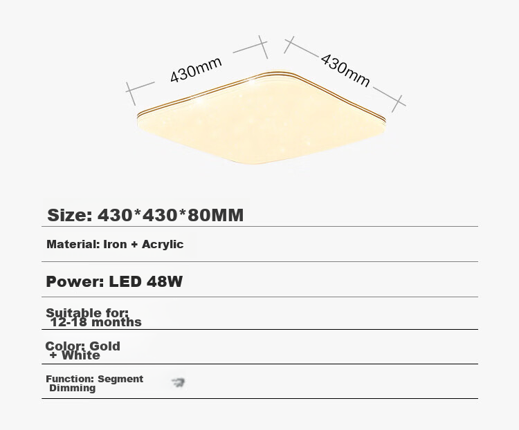 NVC LED Ceiling Light Gold Edge Starry Sky Full Spectrum Three-Color 48W for Bedroom and Dining Room 18