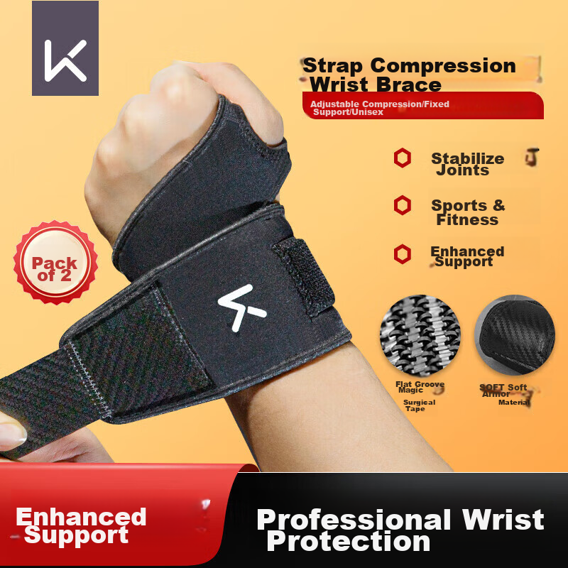 Keep Fitness Wrist Wraps for Men, Wrist Support for Preventing Sprains, Tendonitis, Professional Sports Protection for Bench Press, Deadlifts - 2 Pack