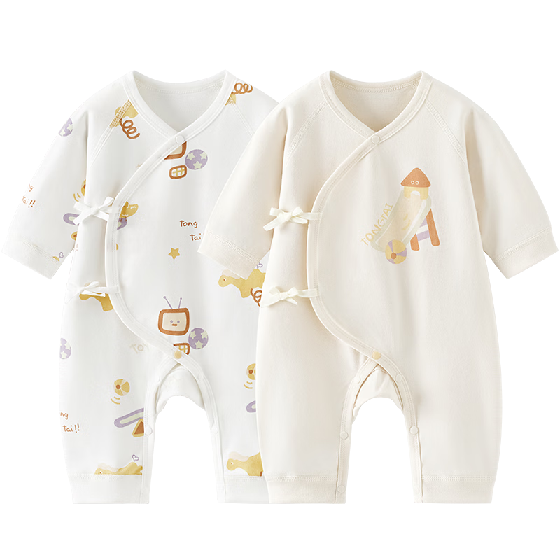 TONGTAI Baby Romper Spring and Autumn Pure Cotton Newborn Clothes Butterfly Jumpsuit Crawling Suit Off-White 52cm