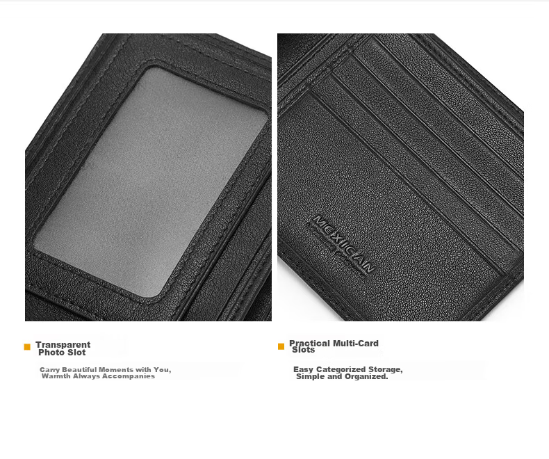 MEXICAN Men's Wallet First Layer Cowhide Short Horizontal Wallet High-End Gift Box Birthday Present for Men and Dad 7