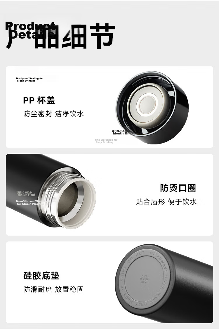 JD Jingzao Insulated Water Bottle Men Women Children Coffee 316L Stainless Steel Seamless Liner White 500ml 12