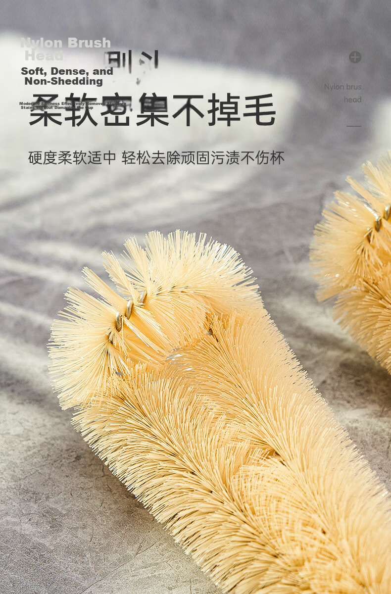FOOJO Long Handle Cup Brush 39cm Extended Wooden Handle Bottle Brush Multi-Functional Kitchen Cleaning Pot Scrubber 6