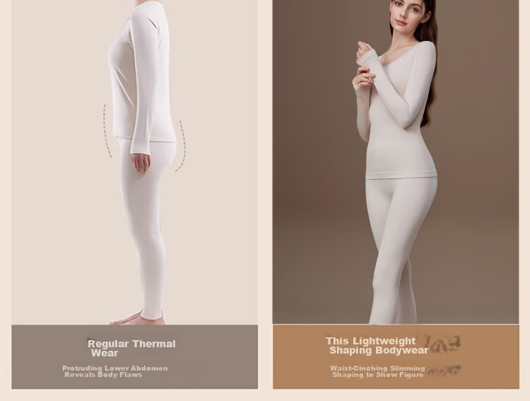 Herbal Original Thermal Underwear for Women [Cashmere Heat] Slim Fit Antibacterial Autumn Winter Body Shaping Set (Top & Bottom) 12