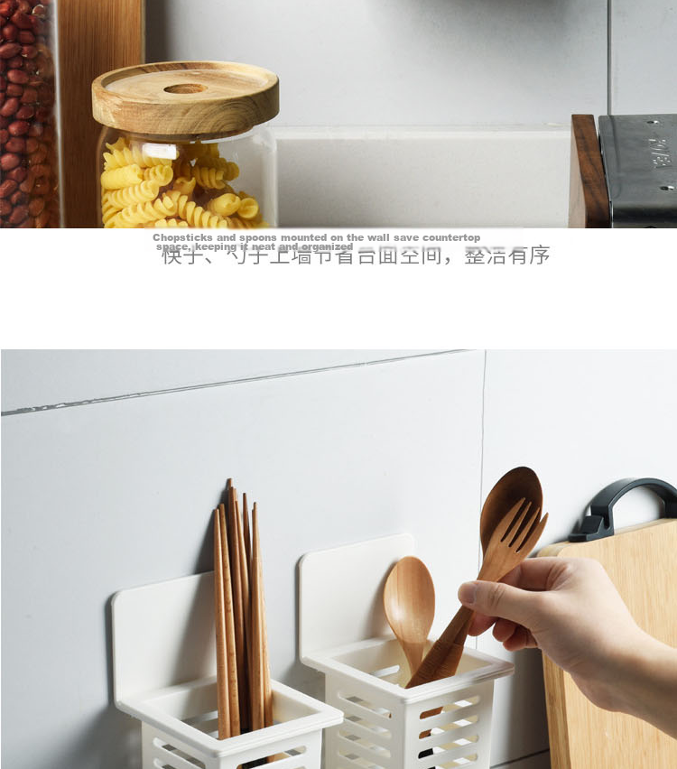 Quanshi Wall-Mounted Chopstick Holder without Drilling, 2-Pack Chopstick Rack with Spoon, Sink Draining Chopstick Organizer Storage Box 7