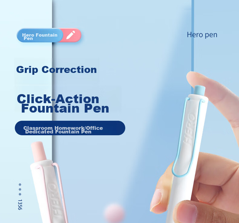 HERO P320 Fountain Pen, Xingqi Cang Ergonomic Push-Button Fountain Pen for Third Grade Elementary School Students' Handwriting Practice, Iridium Nib, Starlight Blue, EF Extra Fine Nib 1
