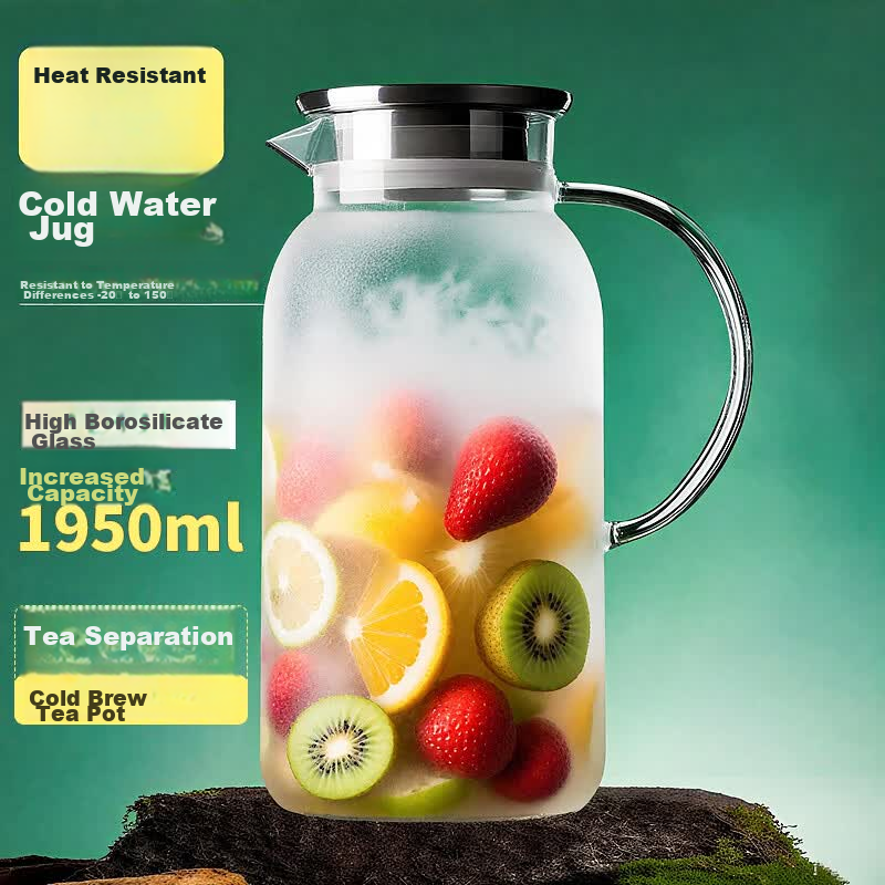 Green Apple 1.95L High Borosilicate Glass Heat-Resistant Cold Water Pitcher Tea Infuser Household Cold Brew Tea Pot