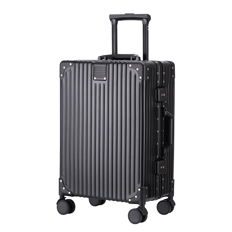 ELLE France 20-inch Black Fashion Aluminum Frame Trolley Suitcase with Spinner Wheels TSA Lock Travel Luggage
