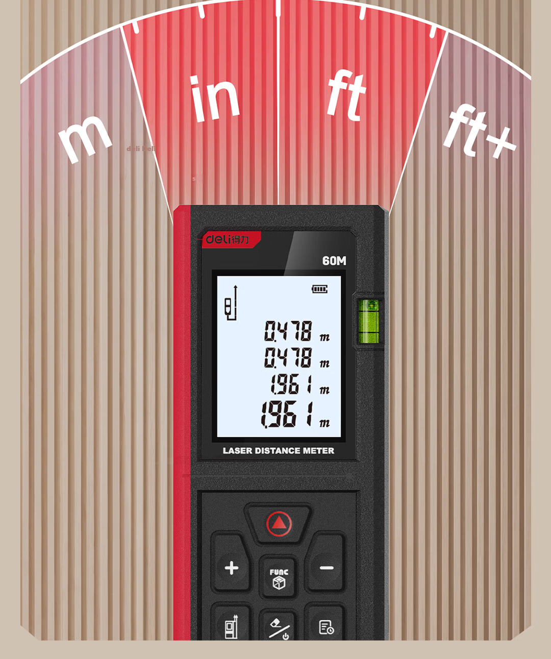 Deli Lithium Battery Voice Laser Rangefinder, High-Precision Infrared Room Measuring Device, Electronic Level Ruler with Dual Horizontal Bubbles, 120 Meters 15