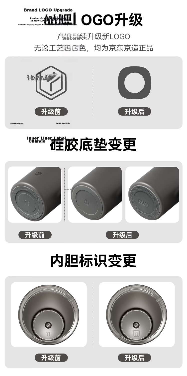 JD Jingzao Titanium Health Coffee Cup [Pure Titanium Inside and Out] Insulated Portable Premium Gift Water Bottle Gray 520ml 16