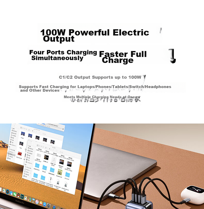 UGREEN 100W GaN Charger, Q-Power Robot Multi-Port Type-C Fast Charging Head, Compatible with PD65W Apple Huawei Phones, MacBook Pro Laptops, Adapter 10