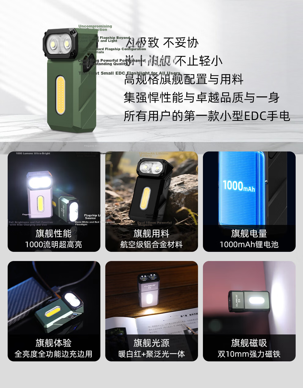 KLARUS Outdoor Camping Flashlight E8 Three-Light Source High-Power LED Rotatable Head EDC Flashlight Portable Mountaineering Lighting 3