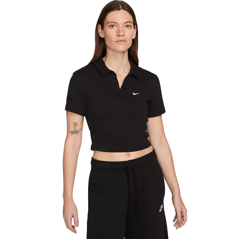 Nike Women's Spring Summer Short Sleeve T-Shirt Polo Shirt Sports Casual Simple Fashion DV7885-010 Black XL