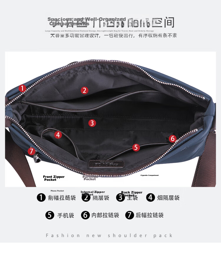 Pabojoe Men's Waterproof Canvas Shoulder Crossbody Bag with Top Layer Cowhide Leather Fashionable Versatile Messenger Bag 6