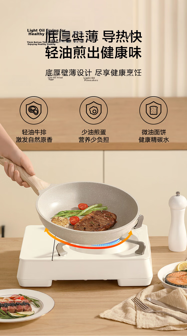 JD Original Flat Bottom Pan, Egg Frying Pan, Maifanshi Non-Stick Pan for Frying And Stir-Frying, Multi-Purpose Pan Compatible with Induction Cooker And Gas Stove, 28cm 8