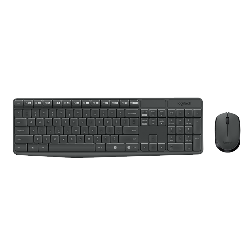 Logitech MK235 Wireless Keyboard and Mouse Combo Office Set Spill-Resistant Fingerprint-Resistant Full-Size with 2.4G Wireless Receiver Black