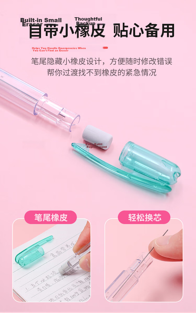Pentel PD105T 0.5mm Side-Click Mechanical Pencil with Eraser Pink Single Pack Japanese Stationery Back-to-School Essential 5