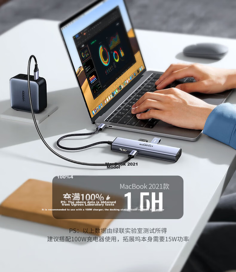 UGREEN Type-C Expansion Dock, USB3.2 Apple Computer Interface Converter, 10G Gigabit Ethernet Port, HDMI Compatible, Suitable for MacBook, Apple Laptops, Thunderbolt 4 14