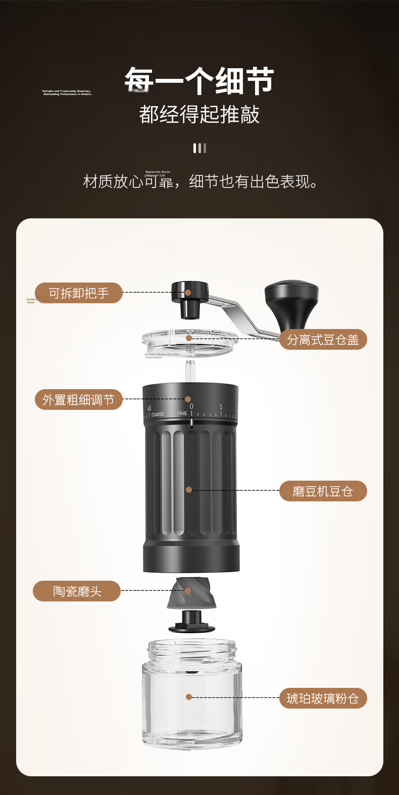 CLITON Manual Coffee Grinder Adjustable Hand-Crank Coffee Bean Mill Portable Manual Coffee Machine Automatic Grinding Powder Machine 17