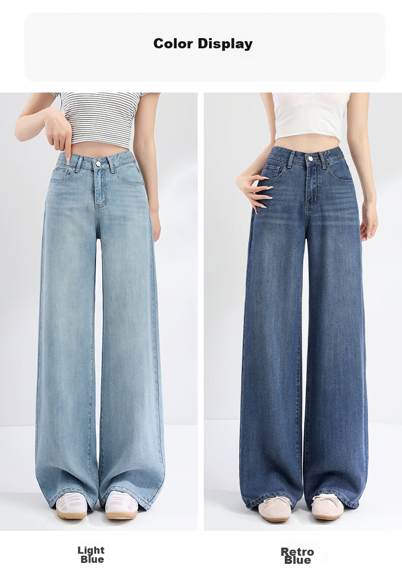 Jeanswest Women's Summer Soft Tencel High-Waist Draped Lyocell Wide-Leg Straight Pants Light Blue Tencel Lyocell L 9