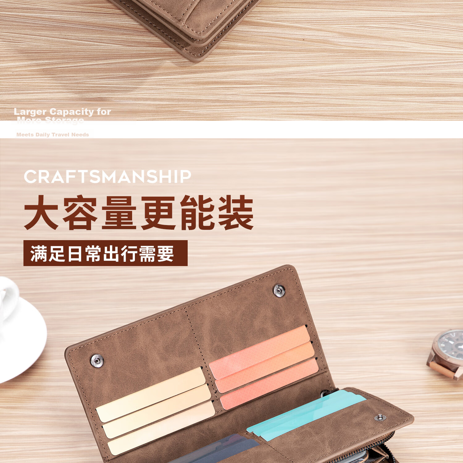 MashaLanti Men's Wallet, Large Capacity, Leather Billfold, Long Zipper Coin Purse, Multifunctional Clutch Card Holder, Business Document Wallet All-I 4