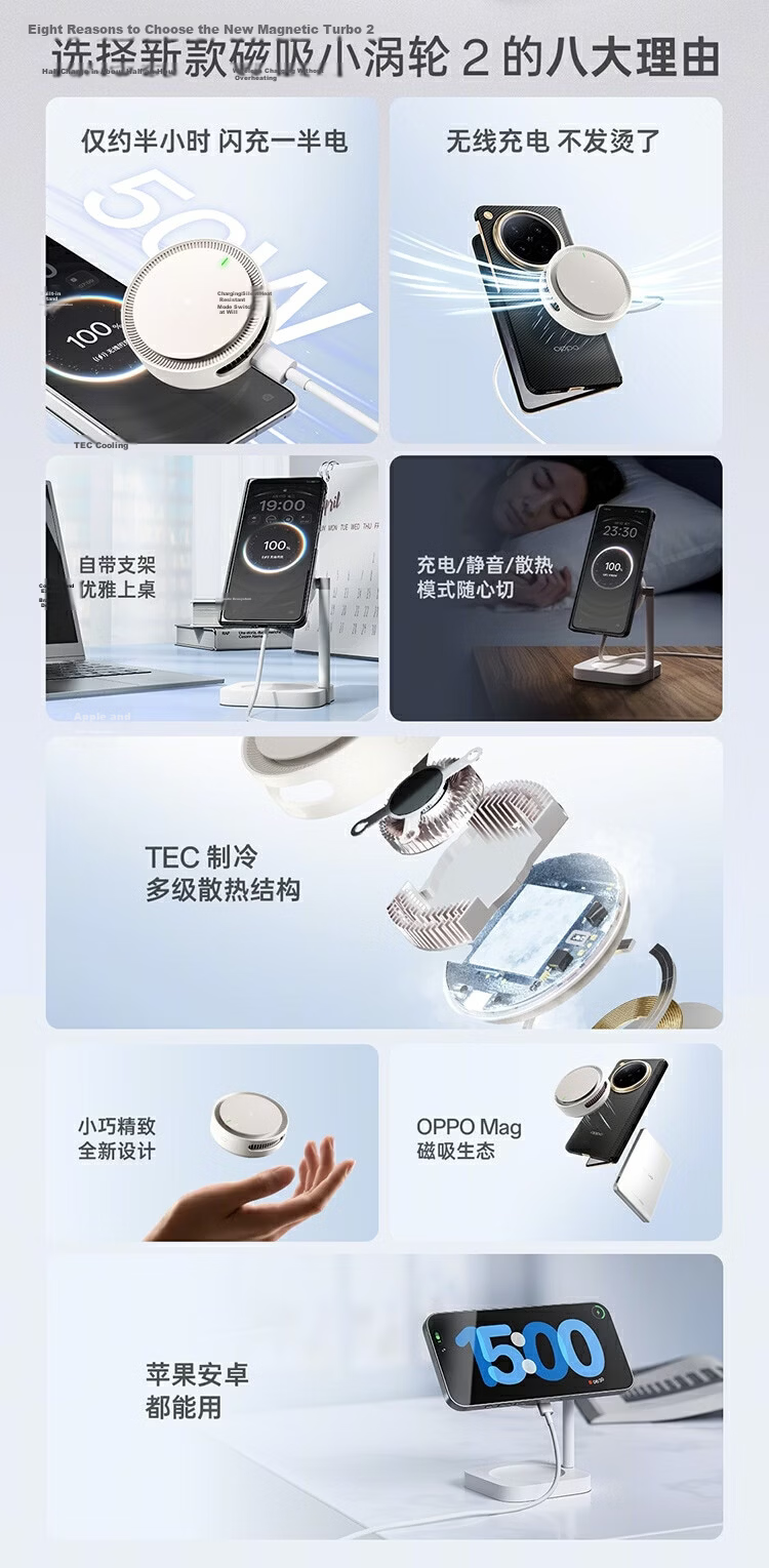 OPPO Magnetic Turbo 2 AIRVOOC 50W Magnetic Wireless Charger Cloud Mist White Compatible with Apple Wireless Charger for OPPO and OnePlus Series Phones 2