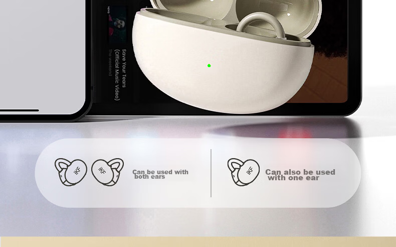 IKF AirClip Bluetooth Earclip Wireless Open Air Conduction Non-In-Ear HiFi Stereo Headphones Fitness Sports Long Battery Life Classic White 57