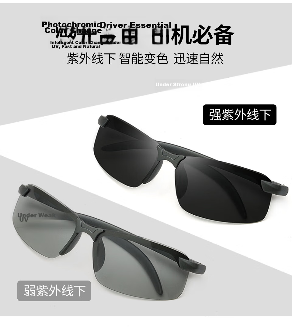 Baixiaoshe Photochromic Sunglasses [Black Frame Gray] Polarized Driving Sunglasses for Outdoor Cycling and Fishing 1