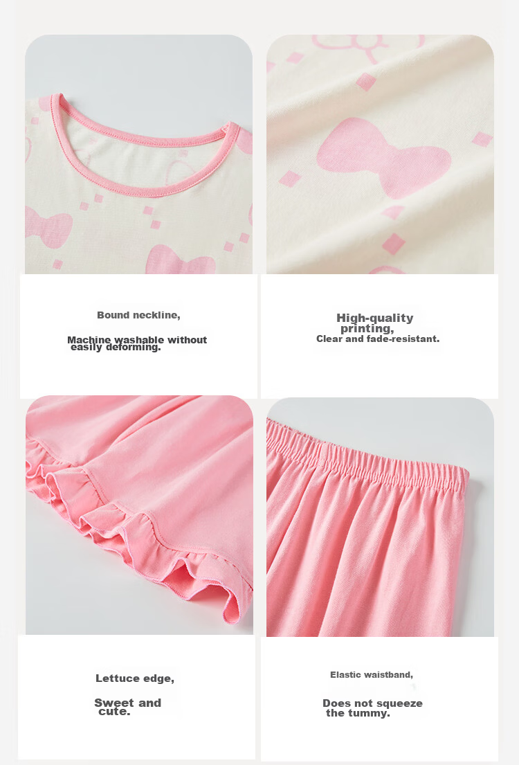 DEESHA [7A Antibacterial Cotton] Girls' Spring And Summer Short-Sleeve Shorts Pajama Set, Baby Two-Piece Sleepwear 11