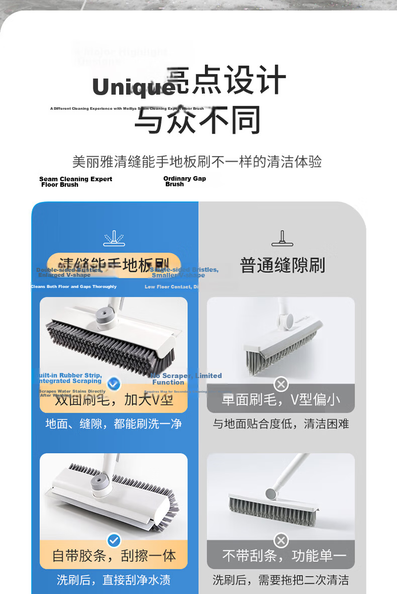 Meiliya Long Handle Toilet Floor Brush Hard Bristle Scrubbing Brush Tile Bathroom Floor Cleaner No Dead Angle 4