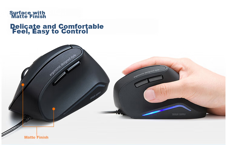 SANWA Mid-Hand Wireless Bluetooth Dual-Mode Mouse Ergonomic Vertical Grip Silent Office Gaming Rechargeable Blue Light LED Adjustable DPI 6-Button Matte 9