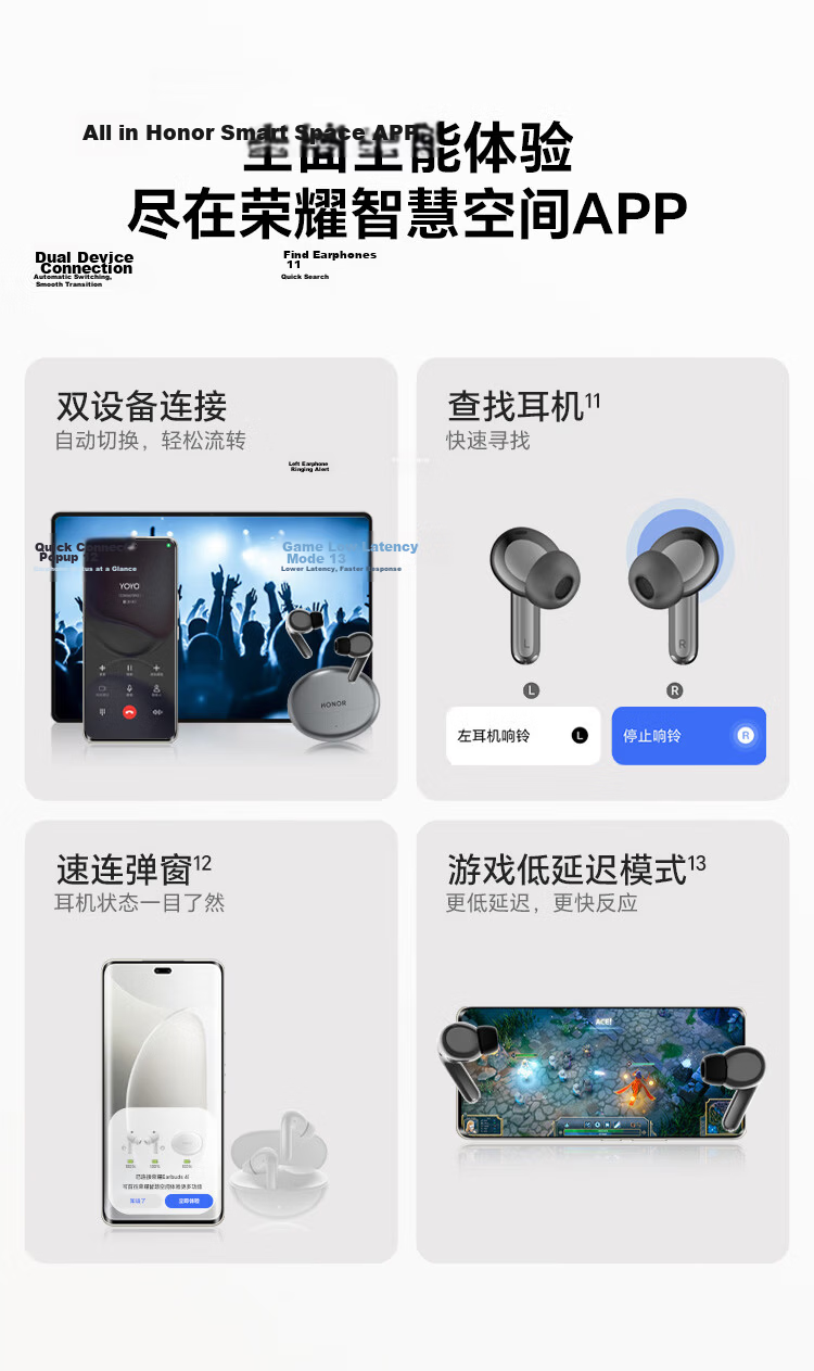 Honor Earbuds 4【National Subsidy】Honor Bluetooth Earphones Dual Titanium Dynamic Drivers Noise Cancelling Long Battery Life Comfortable Compatible with Honor Phones Starry Black 20