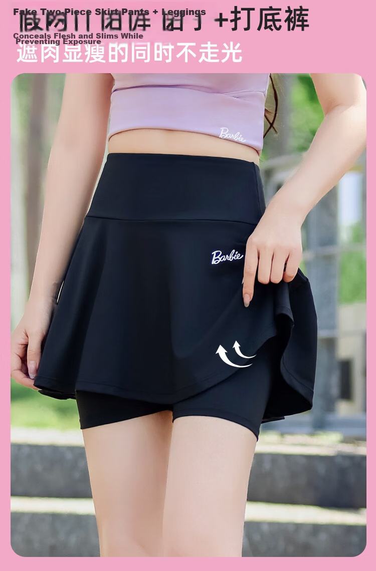 Barbie Tennis Skirt with Inner Shorts for Women, Badminton Skirt with Lining, Fitness Running Skirt, Anti-Exposure Lightweight Sports Shorts 4