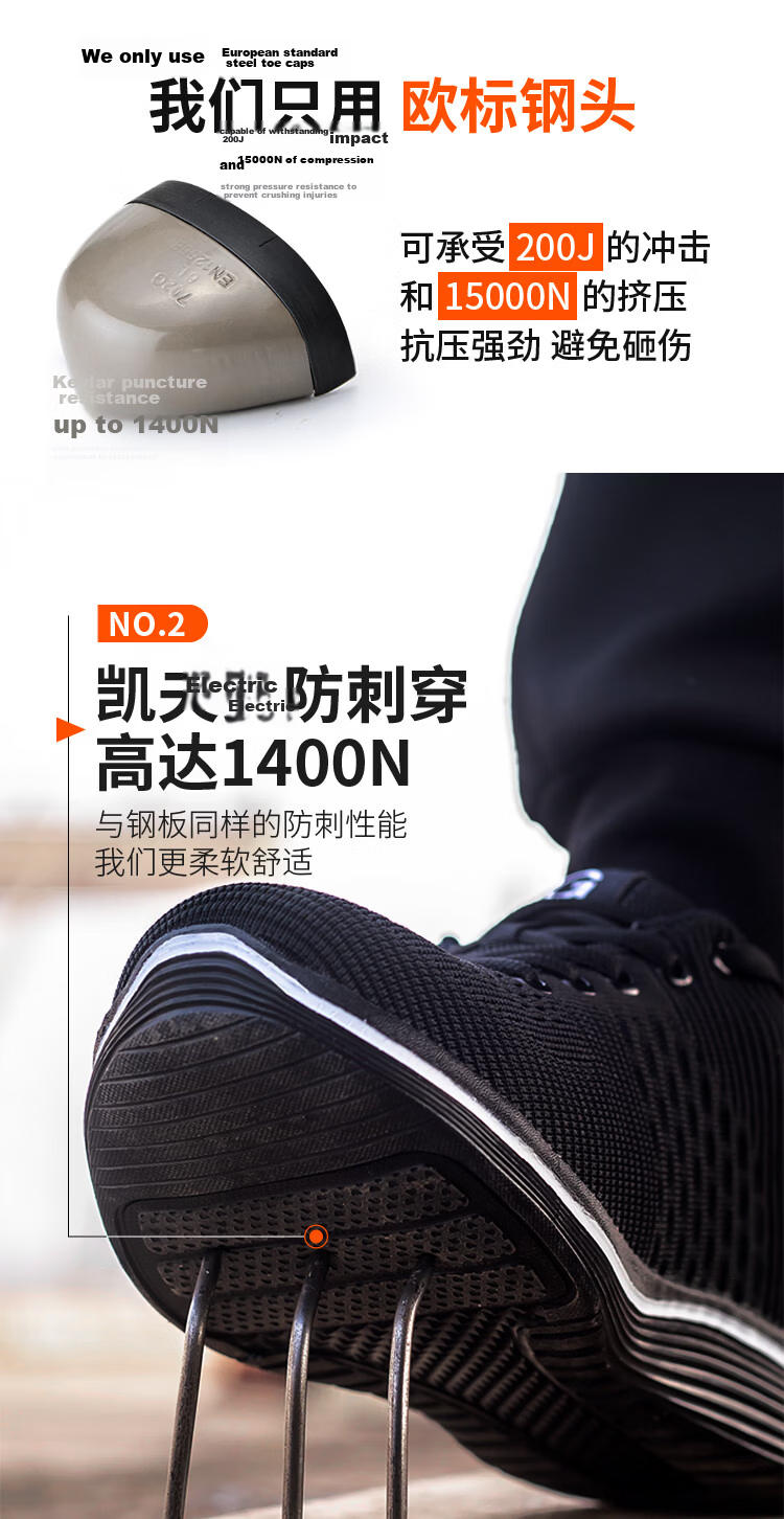 Lanoudun Safety Shoes for Men, Summer Breathable Ultra-Light Anti-Smashing Steel Toe Anti-Puncture Soft Sole Safety Work Site Shoes D9159N 44 6