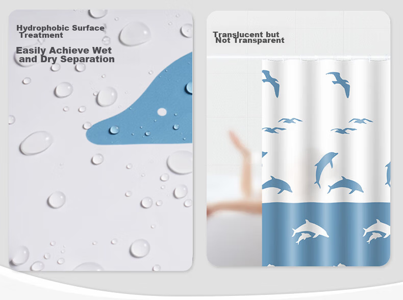 RIDDER Shower Curtain, Waterproof And Mold-Resistant, PEVA Material with Hooks, Wall-Mounted, 180*200CM, Bathroom Curtain, Shower Partition, Toilet Room 6