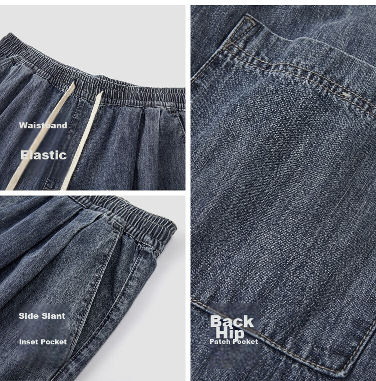 Semir Men's Summer Pure Cotton Skin-Friendly Wide-Leg Jeans 2026 Elastic Waist Drawstring Pleated Trousers 109326124109 12